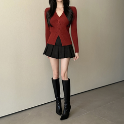 デイリーVネックニット WINE