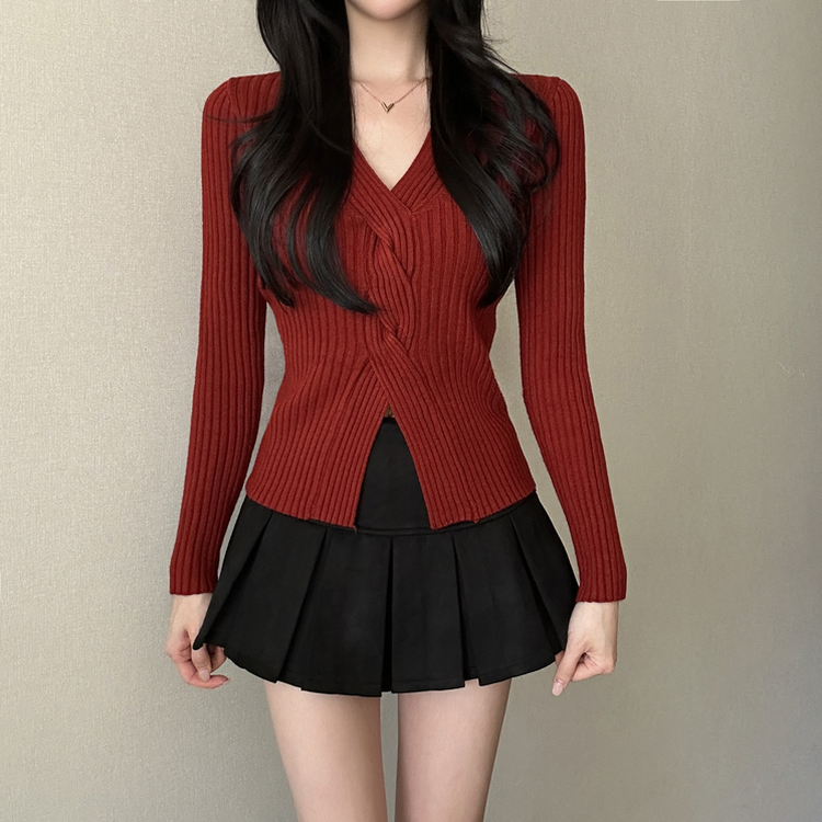 デイリーVネックニット WINE