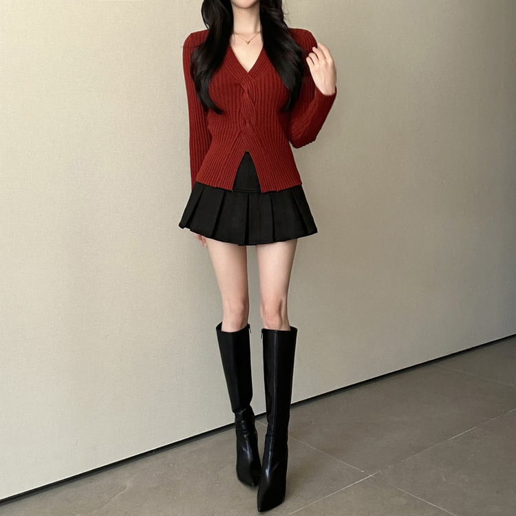 デイリーVネックニット WINE