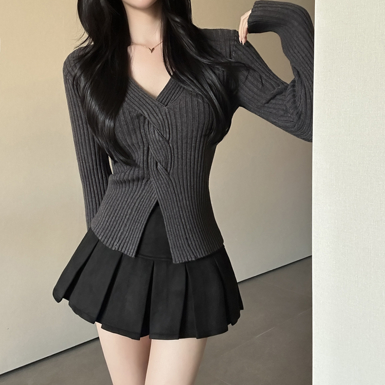 デイリーVネックニット GREY