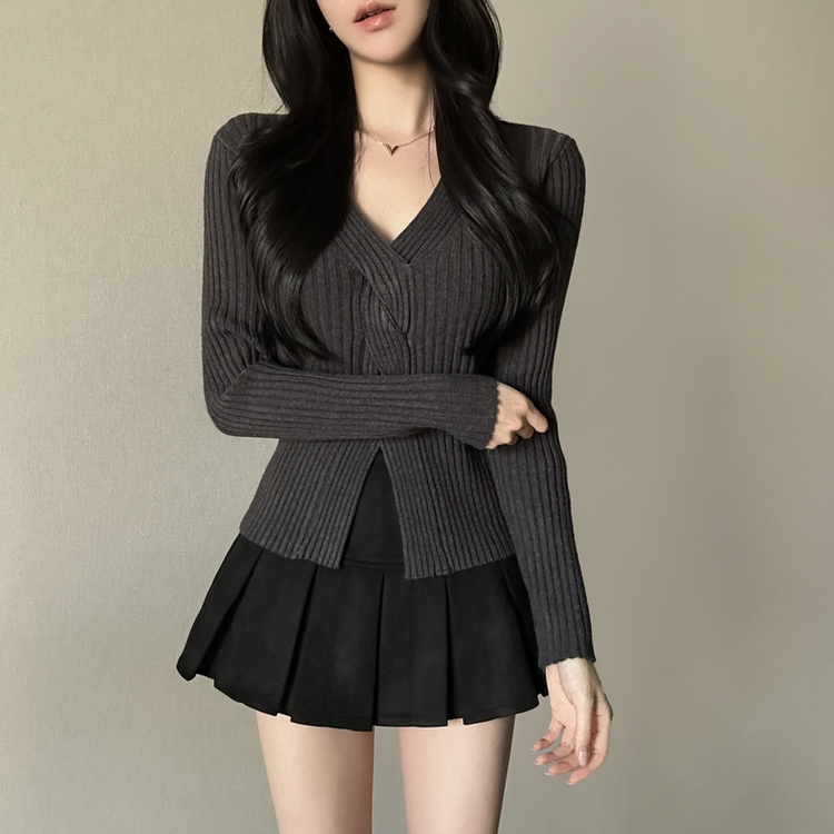 デイリーVネックニット GREY