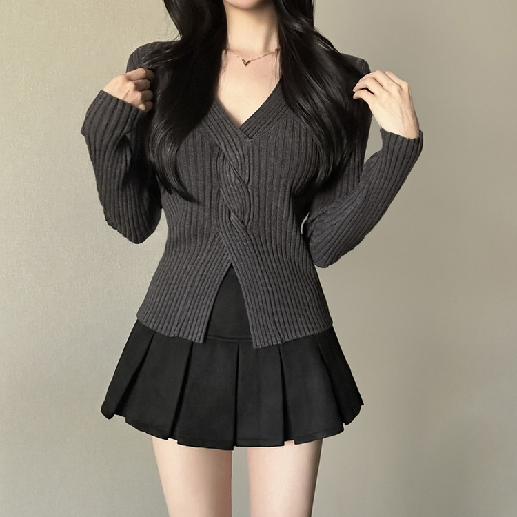 デイリーVネックニット GREY