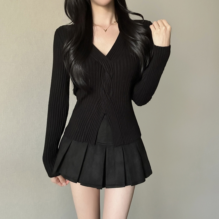 デイリーVネックニット BLACK