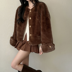 ゴールドツイードファージャケット BROWN