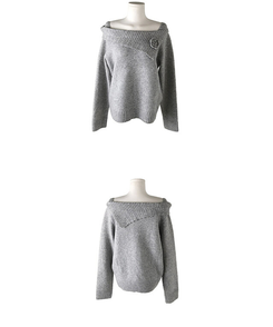 オフショルダーフラワービンテージニット