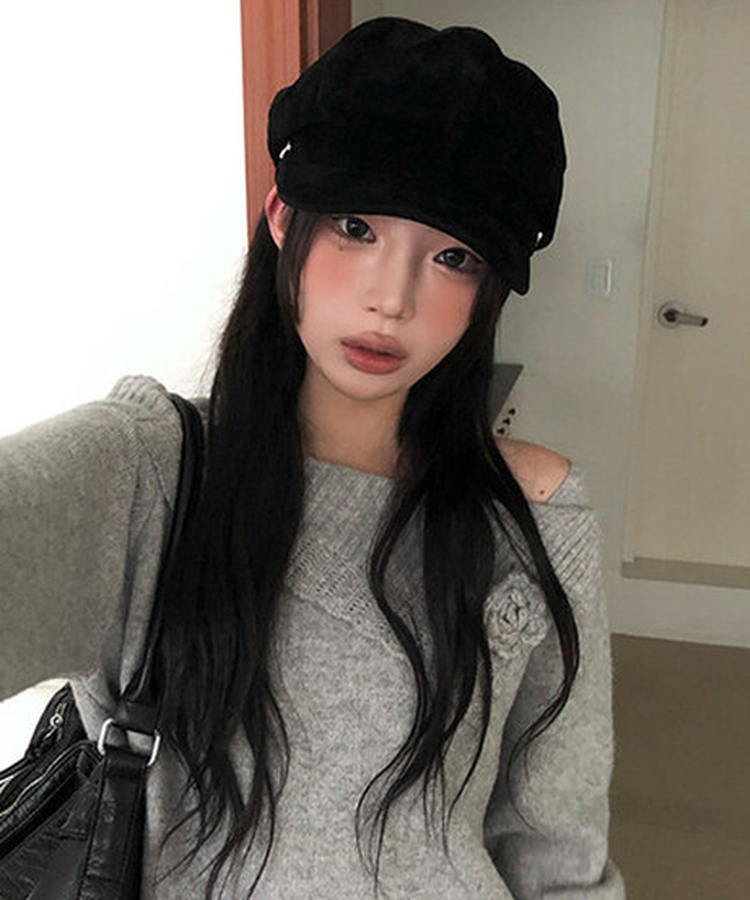 オフショルダーフラワービンテージニット GREY