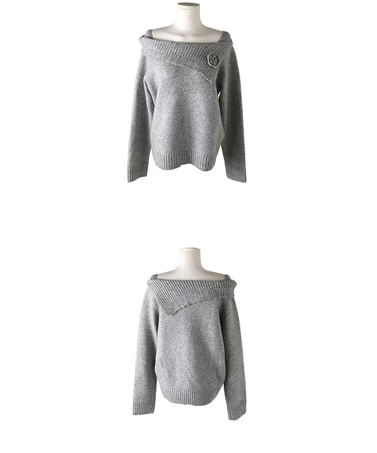 オフショルダーフラワービンテージニット