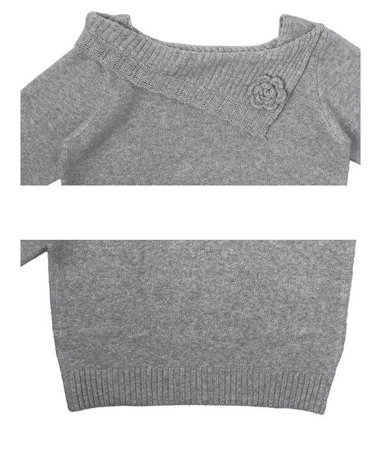 オフショルダーフラワービンテージニット