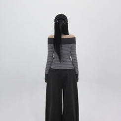 ストライプボタンTシャツ GREY