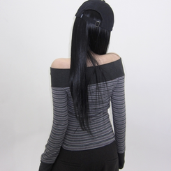 ストライプボタンTシャツ GREY