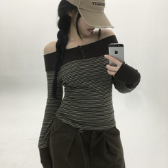 ストライプボタンTシャツ GREY