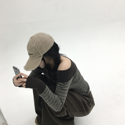 ストライプボタンTシャツ GREY