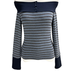 ストライプボタンTシャツ