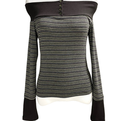 ストライプボタンTシャツ