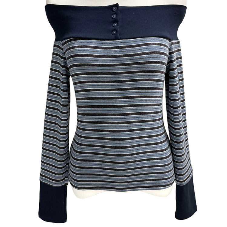 ストライプボタンTシャツ