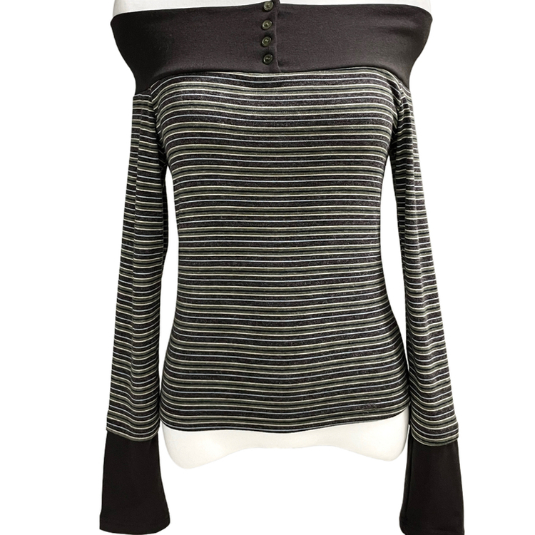 ストライプボタンTシャツ