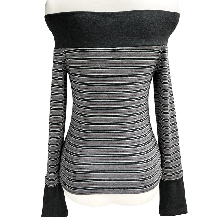 ストライプボタンTシャツ