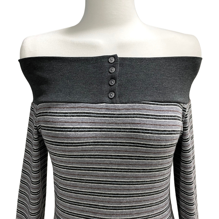 ストライプボタンTシャツ