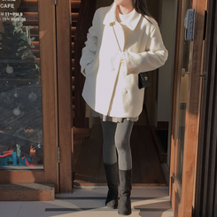 ふわふわルーズフィットダブルハーフコート WHITE