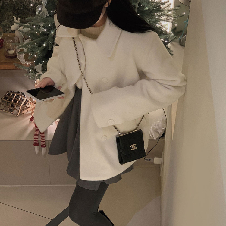 ふわふわルーズフィットダブルハーフコート WHITE