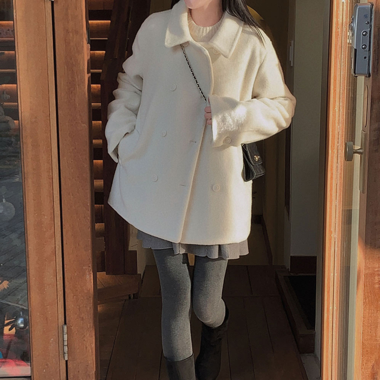 ふわふわルーズフィットダブルハーフコート WHITE