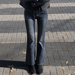 【起毛】スリムセミブーツカットデニムパンツ DEEP DENIM