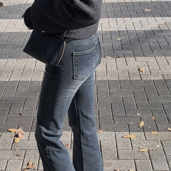 【起毛】スリムセミブーツカットデニムパンツ DEEP DENIM