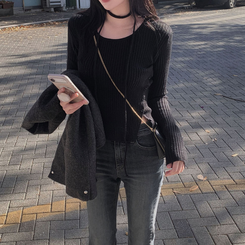 【起毛】スリムセミブーツカットデニムパンツ DEEP DENIM