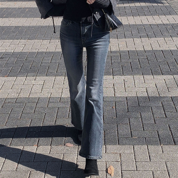 【起毛】スリムセミブーツカットデニムパンツ DEEP DENIM