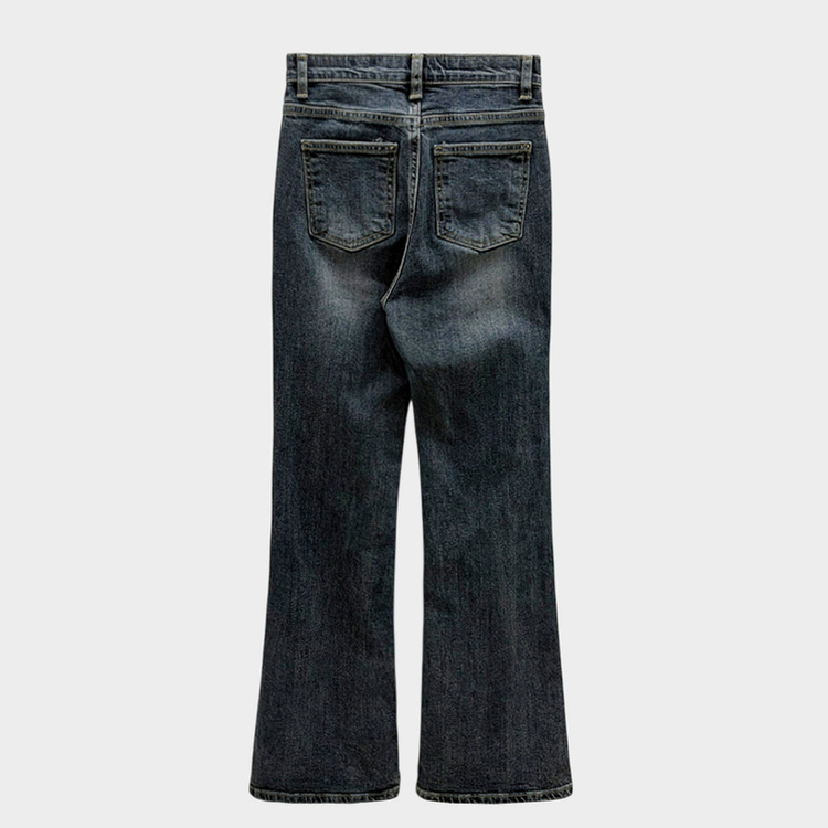 【起毛】スリムセミブーツカットデニムパンツ