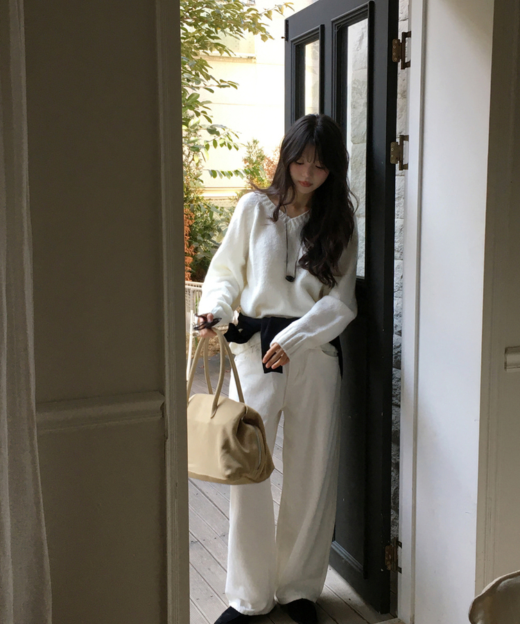 【起毛】リミットワイドパンツ IVORY