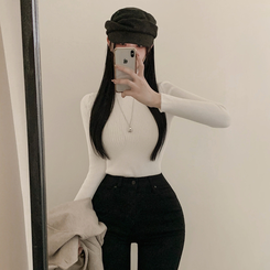 【起毛】リブミンクタートルネック長袖Tシャツ IVORY