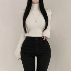 【起毛】リブミンクタートルネック長袖Tシャツ IVORY