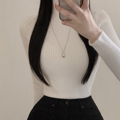 【起毛】リブミンクタートルネック長袖Tシャツ IVORY