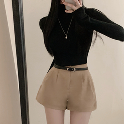 【起毛】リブミンクタートルネック長袖Tシャツ BLACK