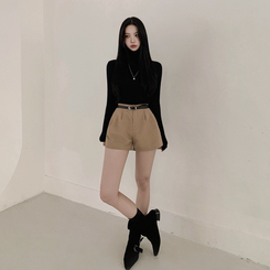 【起毛】リブミンクタートルネック長袖Tシャツ BLACK