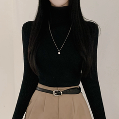 【起毛】リブミンクタートルネック長袖Tシャツ BLACK