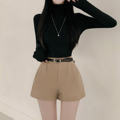 【起毛】リブミンクタートルネック長袖Tシャツ BLACK