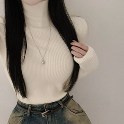 【起毛】リブミンクタートルネック長袖Tシャツ BEIGE