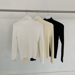 【起毛】リブミンクタートルネック長袖Tシャツ