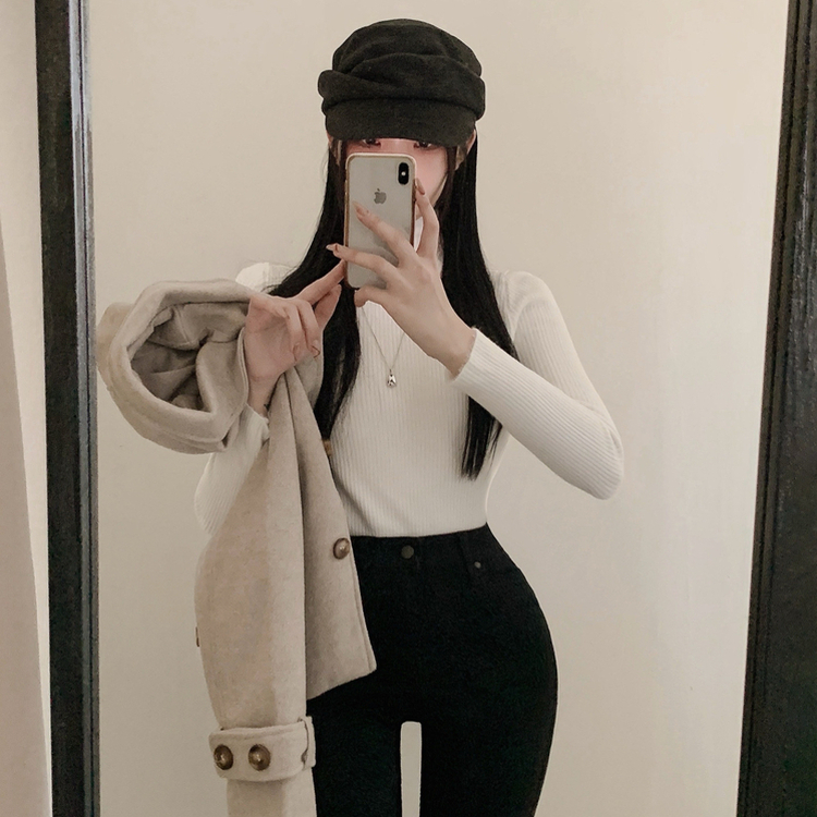 【起毛】リブミンクタートルネック長袖Tシャツ IVORY