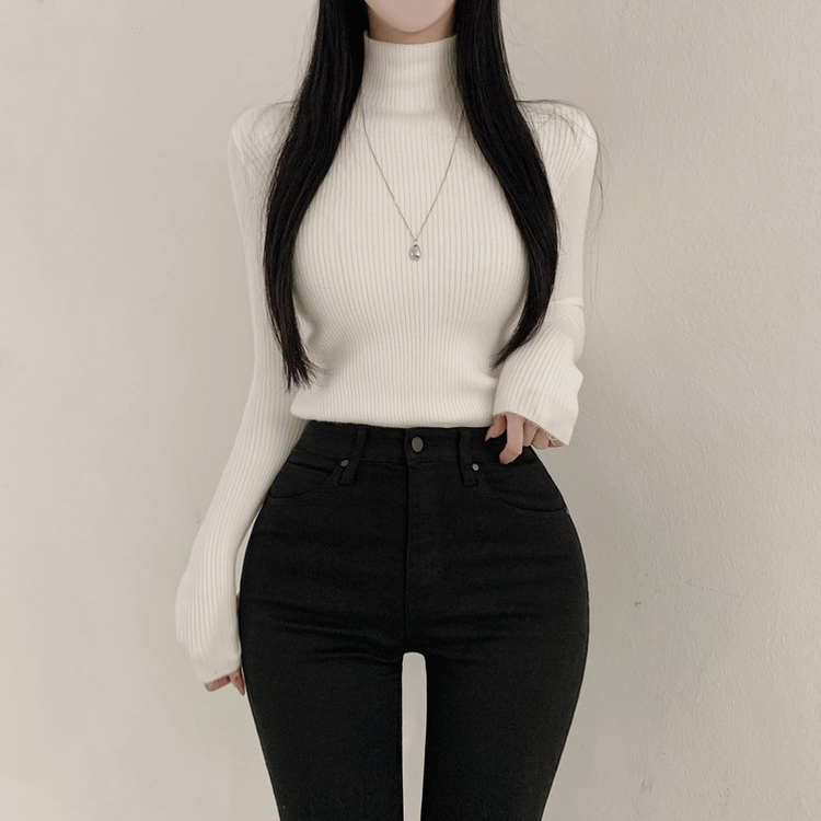 【起毛】リブミンクタートルネック長袖Tシャツ IVORY