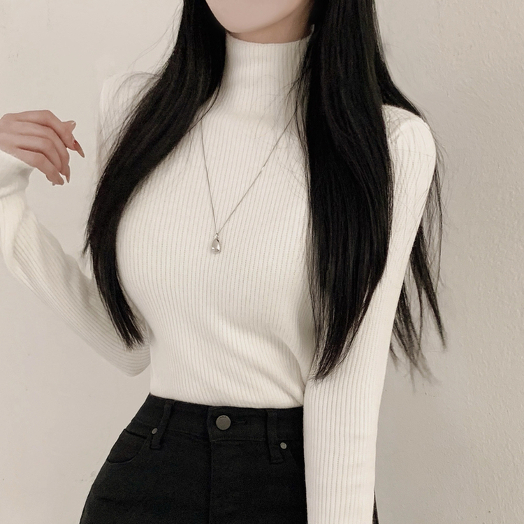 【起毛】リブミンクタートルネック長袖Tシャツ IVORY