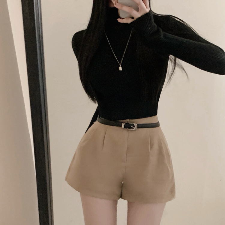 【起毛】リブミンクタートルネック長袖Tシャツ BLACK