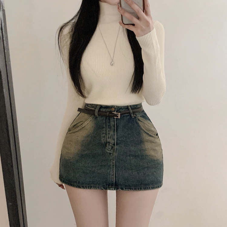 【起毛】リブミンクタートルネック長袖Tシャツ BEIGE