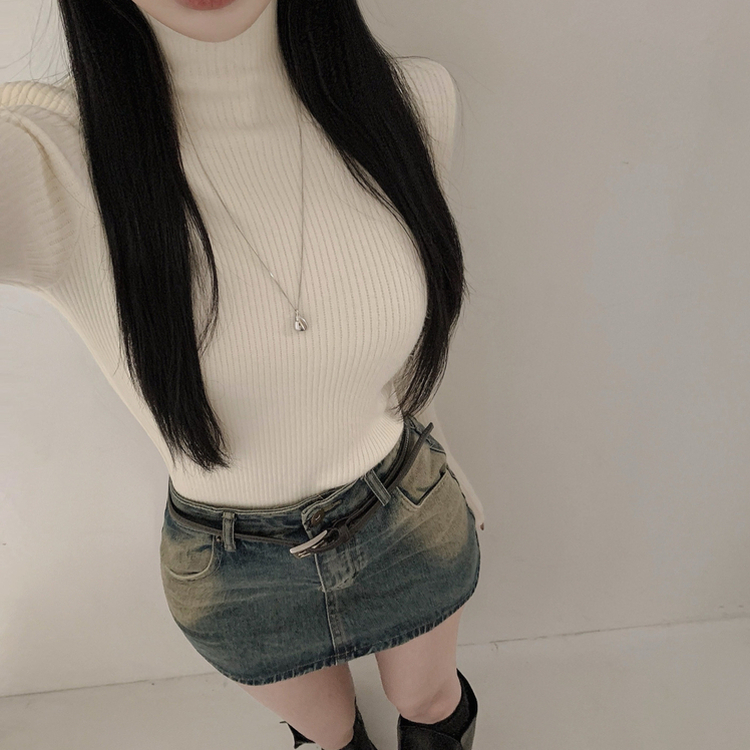 【起毛】リブミンクタートルネック長袖Tシャツ BEIGE