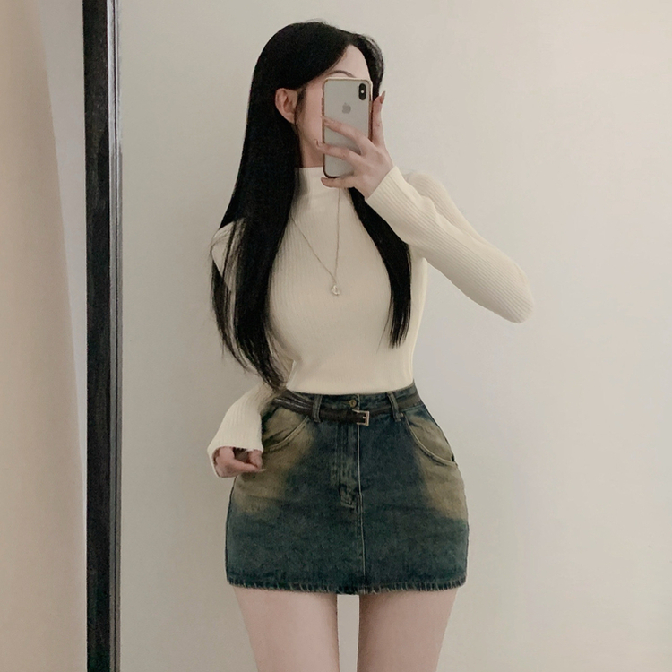 【起毛】リブミンクタートルネック長袖Tシャツ BEIGE