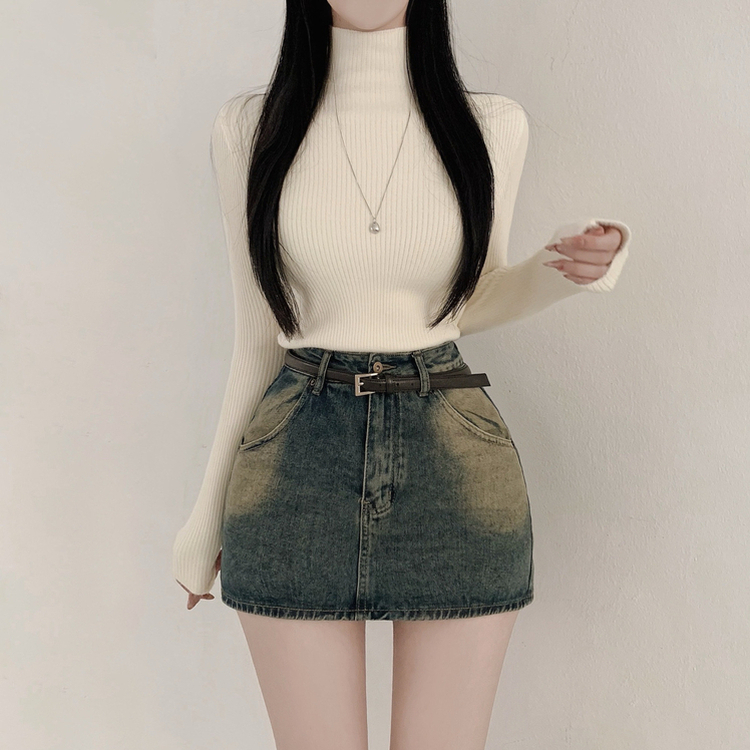 【起毛】リブミンクタートルネック長袖Tシャツ BEIGE