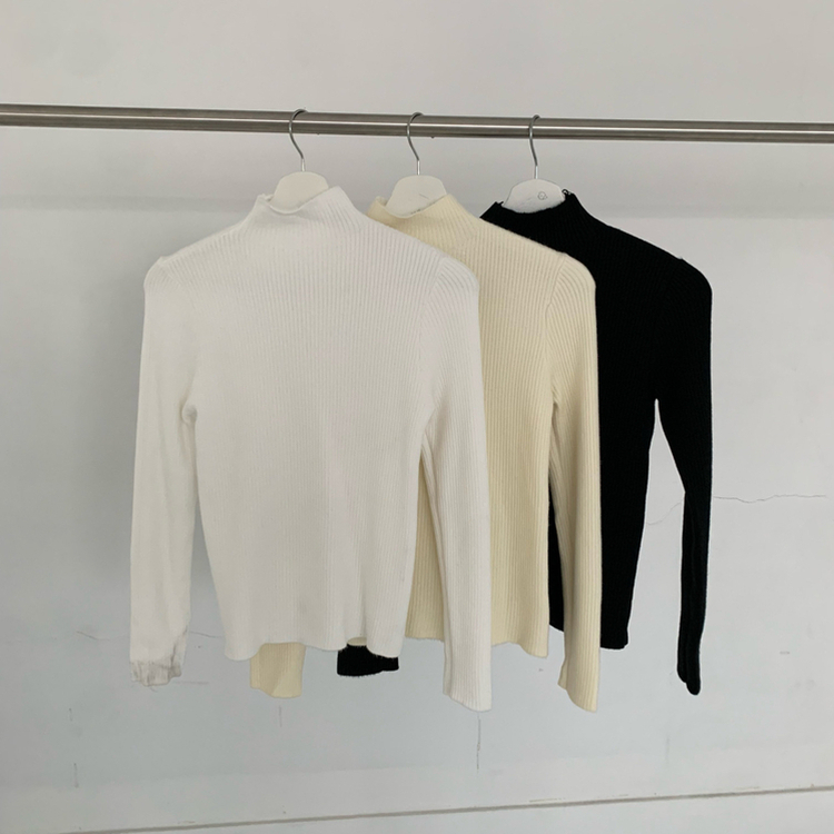 【起毛】リブミンクタートルネック長袖Tシャツ