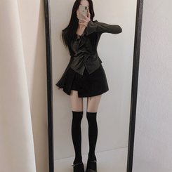 フリルシャーリング長袖Tシャツ BLACK